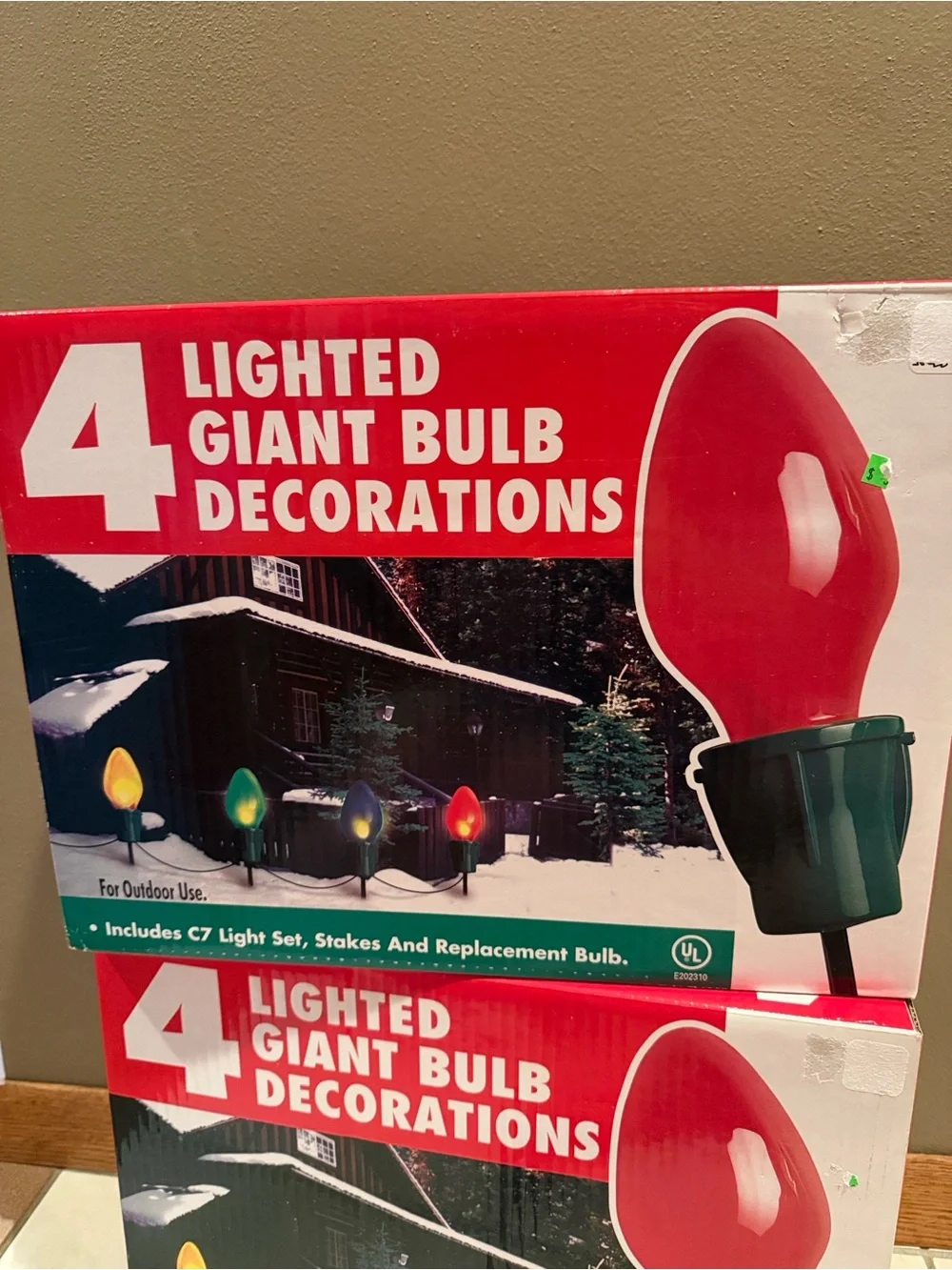2 Sets of 4 Lighted Giant Bulb Christmas Decorations Pathway Lights